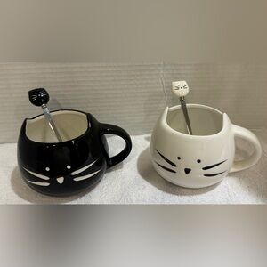Set of 2 Black&white cat mugs 14 ounce ceramic Coffee and tea Cups Perky ears